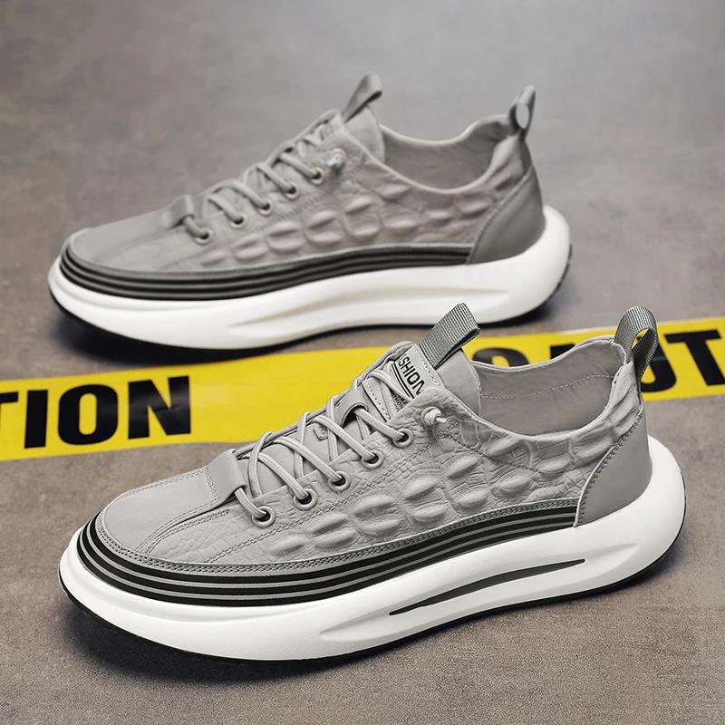 Pánské robustní tenisky s měkkou podrážkou, běžecké boty, módní, ležérní, kožené, látkové, prodyšné, se zvýšenou výškou, ploché platformové boty