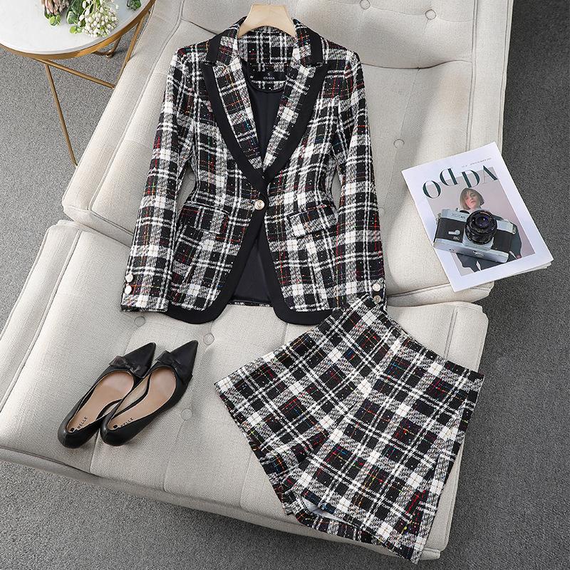 Zihong Women's Green Plaid Blazer: New 2024 Slim-Fit for Autumn/Winter