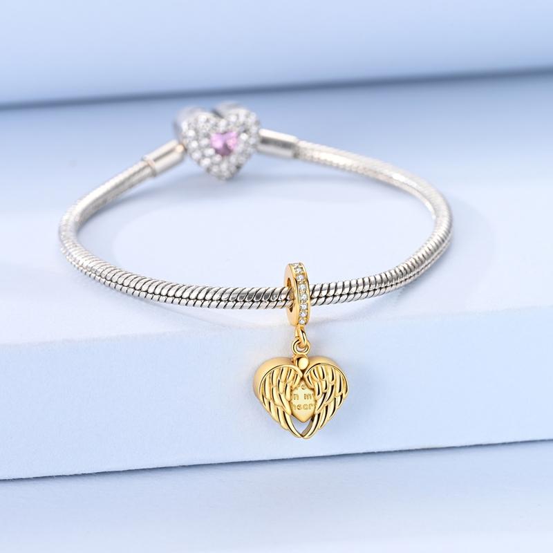 Original Copper Charm Bead Gold Openable Wings Heart Pendant Fit Original Bracelet For Women Diy Jewelry Gift