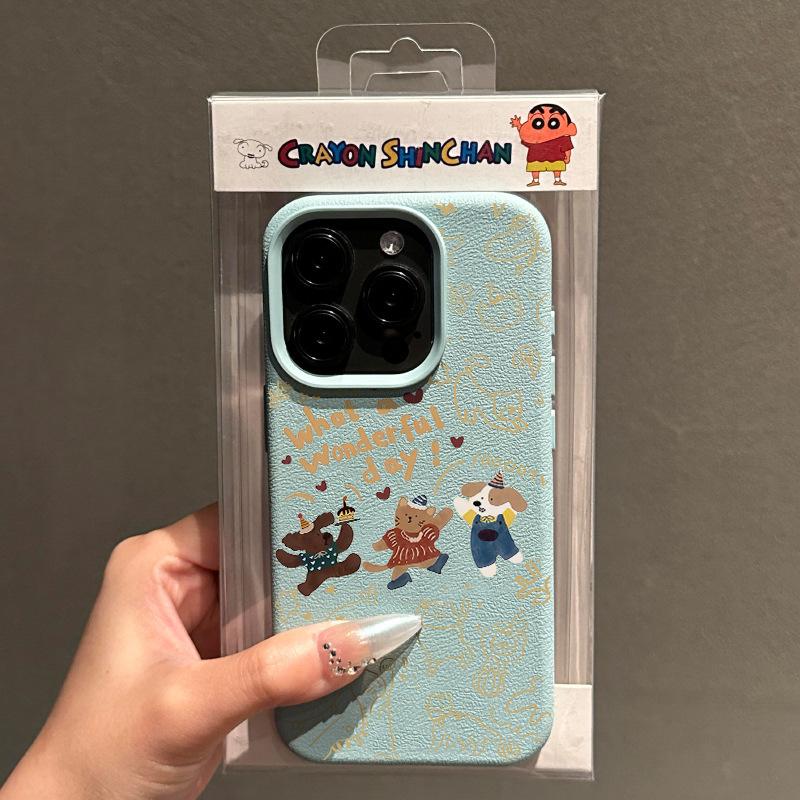 Drei Glückliche Welpen Litschi-Muster für IPhone15/16promax Handyhülle für Apple13/13/12