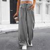 Women's Summer Gingham Wide Leg Pants Drawstring Pocket Trousers