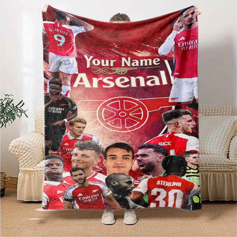 Arsenal Football Player Customize Text Blanket Gift Customizable Blanket Comfortable Perfect for Home Decor Seaside Living Room Picnics