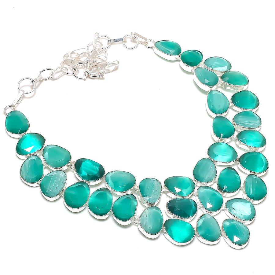 

Natural Green Monalisa Gemstone 925 Sterling Silver Jewelry Necklace 18 j6q49