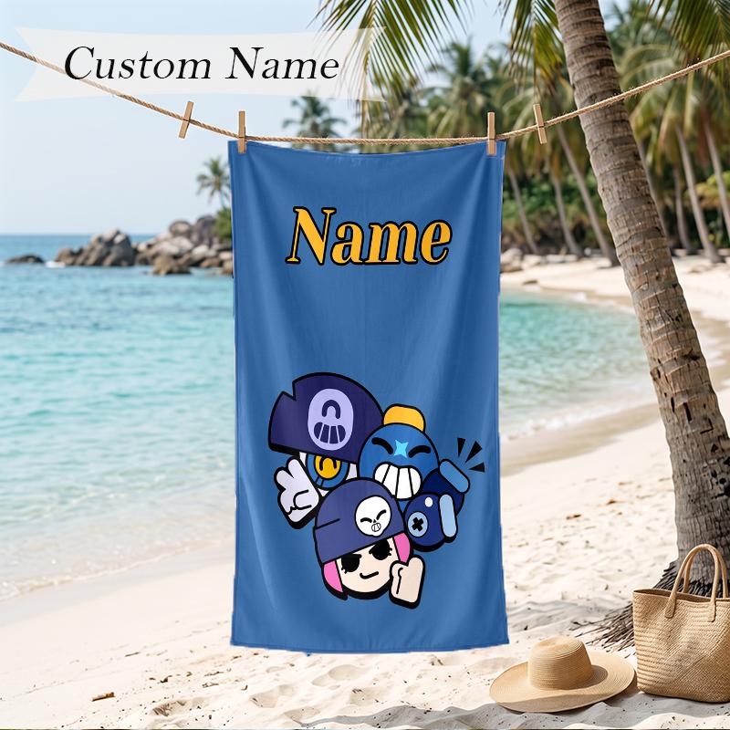 Brawl Stars Custom Name Printed Beach Towel Personalized Soft Towel For Swimming Beach Travel