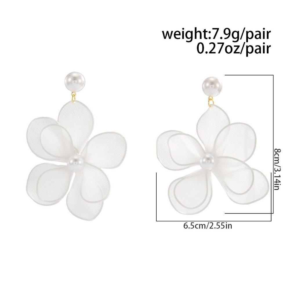 Elegant Exaggerated Pendant Earrings Mesh Imitation Pearl Dangle Earrings White Flower Long Earrings Ear Accessories