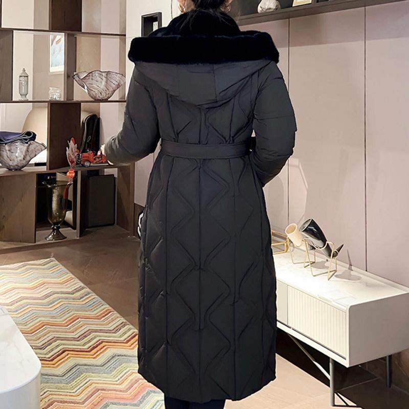 Plus Size L-7XL Fashion Winter Coat Female Long Parkas Faux Fur Hooded Loose Thick Women's Jackets With Belt