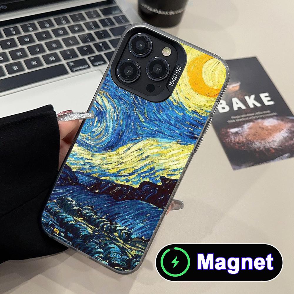 Abstract Oil Painting Phone Case for iPhone 17 16 15 14 13 12 11 Air Pro Max Plus Colorful Silver MagSafe Cover