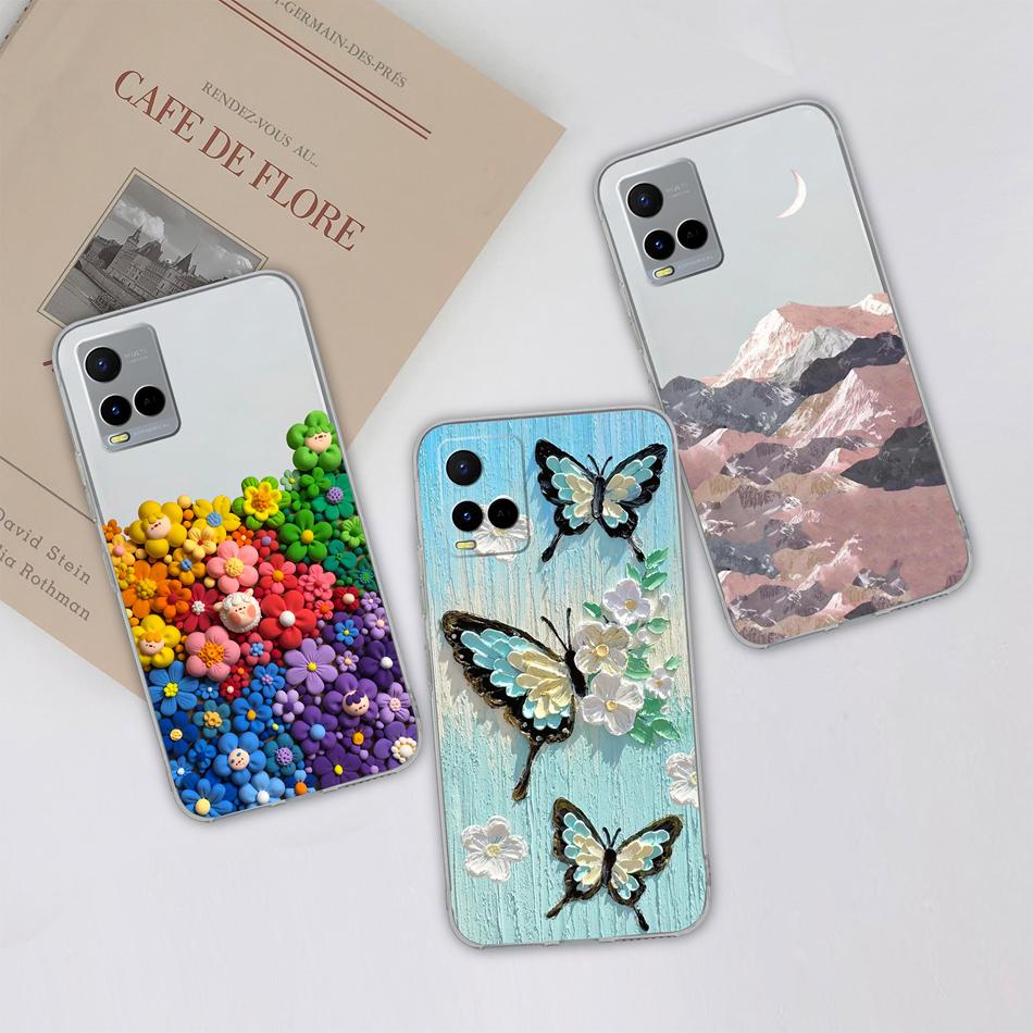 For Vivo Y21 Y21S Y21T Y21A Y21E Y21G Phone Case Painted Flowers Soft Clear TPU Silicone Funda For Vivo Y 21 Lightweight Bumper