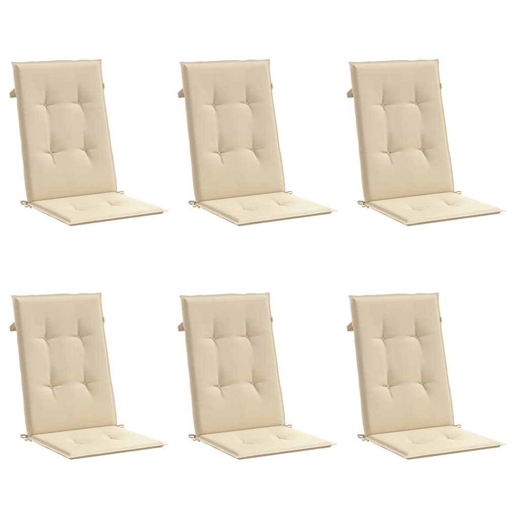 Garden Chair Cushions for High Back Chairs 6 Pcs Beige 120 X 50 X 3 Cm Fabric