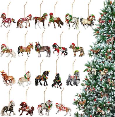 20pcs Wooden Horse Christmas Tree Ornament 2G