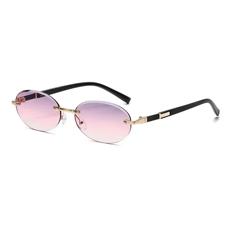Popular Fashion Women Men Shades Oval Sun Glasses For Female Male Summer Traveling UV400 Rimless Sunglasses