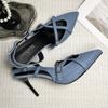 2025 New Women's Jeans Heeled Sandals Pointed High Heel Office Lady Shoes Beautiful Women High Heels  Shoes  Sandalias Mujer