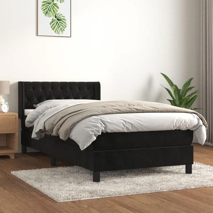 3131119 vidaXL Lit à sommier tapissier avec matelas Noir 90x200 cm Velours