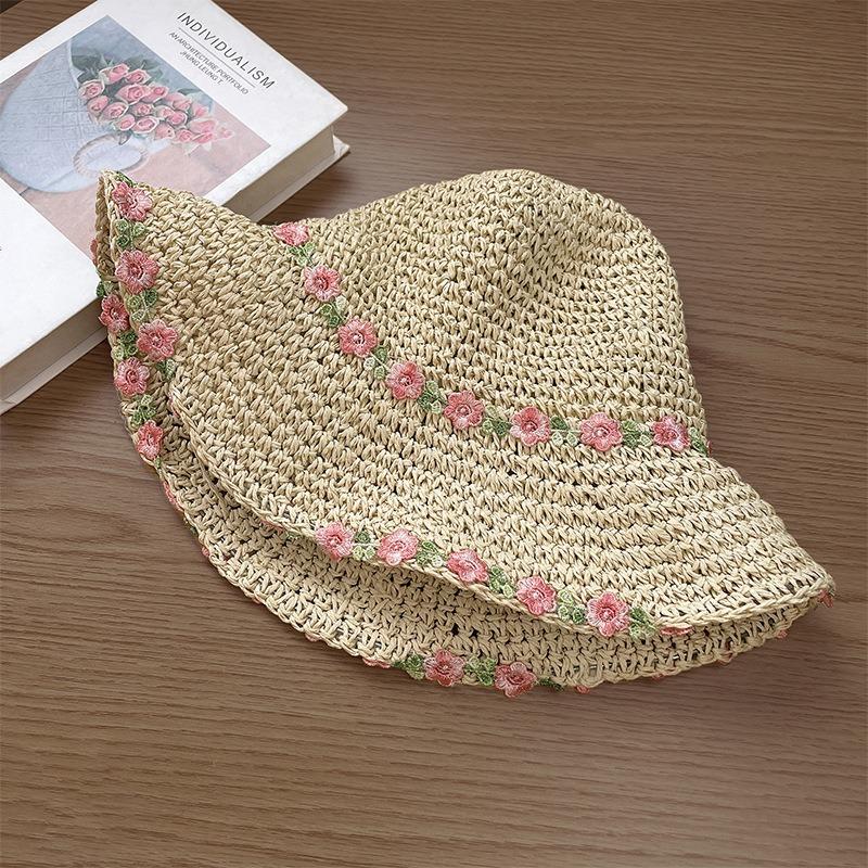 Lace bow big brim straw hat women's summer breathable sunshade sunscreen beach hat sweet bucket hat