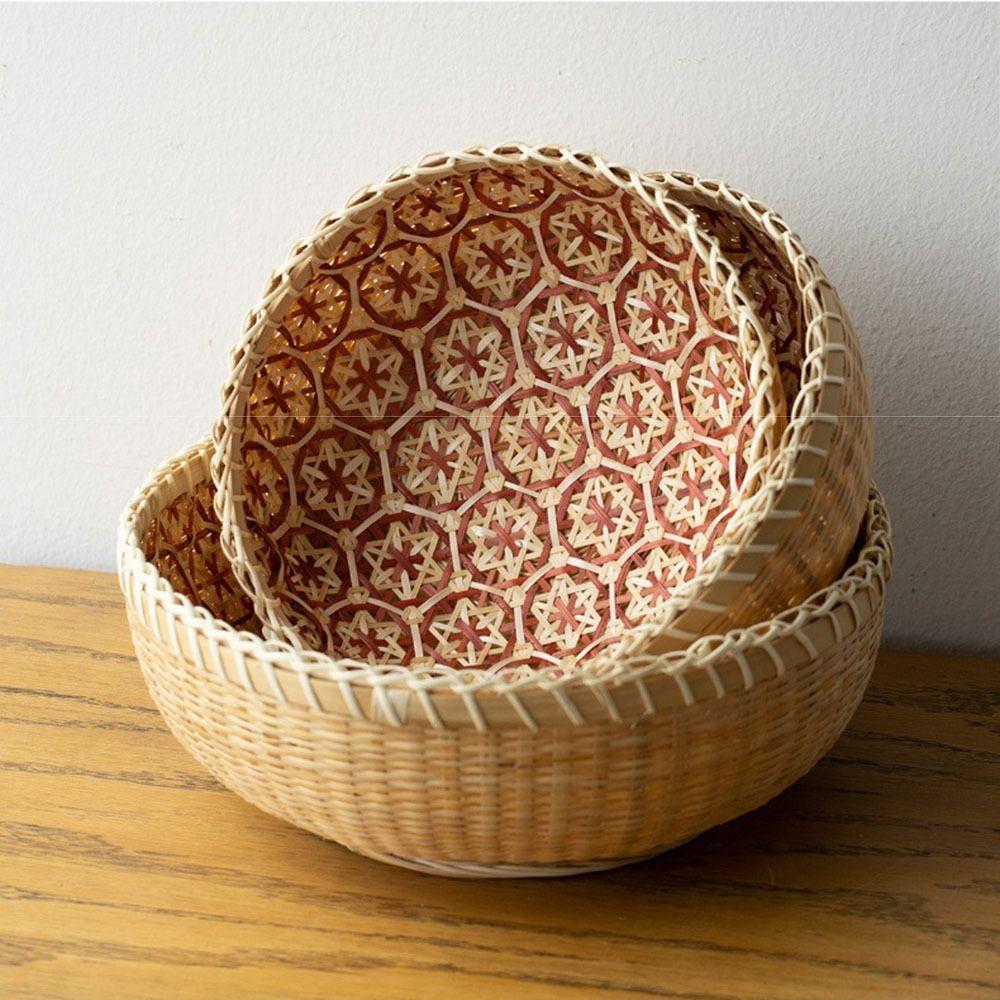 Round Bamboo Storage Basket Sturdy Ventilated Hand Woven Basket Multi-functional Decorative Pantry Bread Organizer Vegetable