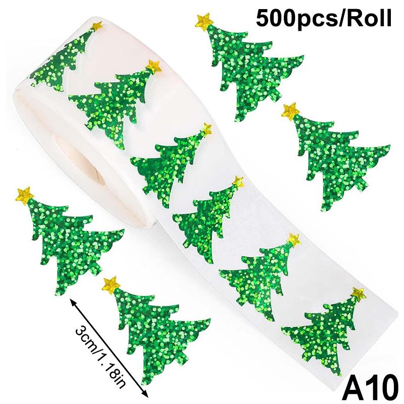 200-500Pcs Christmas Stickers Christmas Tree Santa Hat Self-Adhesive Gift Tags Pvc Gift Wrapping Seals Decals Party Decorations
