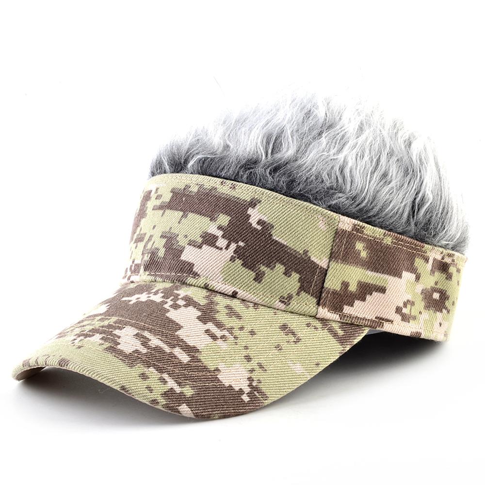 Fashion Baseball Cap With Fake Hair Summer Men's Outdoor Camouflage Visor Hat Women Adjustable Sunshade Snapback Wig Top Caps