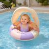 Lightweight Swim Float Baby Pool with Canopy, Vintage Striped Inflatable Ring Safety Seat & Handle, Sun Protection Swimming for Toddler Kids