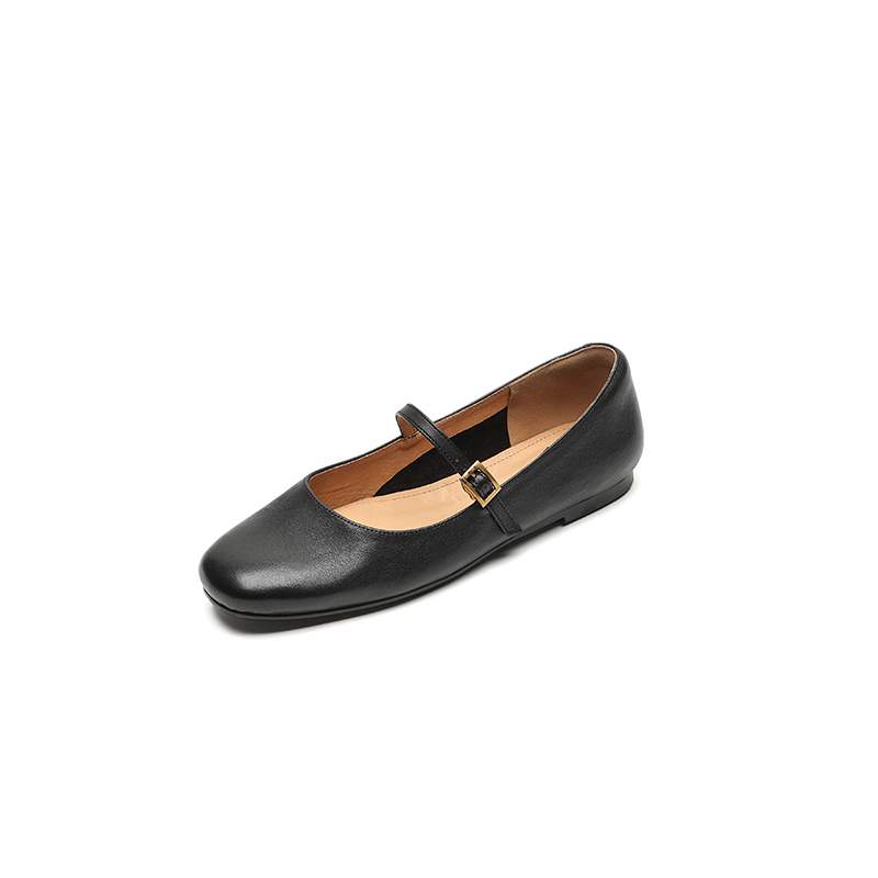 Krazing Pot Kuhleder Mode Frühling Herbst Schönheit Flach mit Damen Square Toe Schuhe Mary Janes Flache Ballerinas