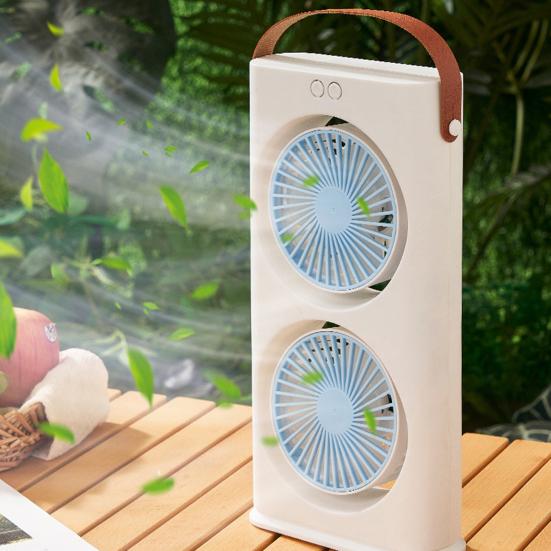 Stolní ventilátor s dvojitou hlavou a LED nočním světlem, Dobíjecí malý cirkulační ventilátor, Přenosný stolní ventilátor pro domácí kancelář, cestování