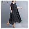 Korean Style Plus Size Summer Women Midi Dress V Neck Black White Pink Blue Yellow Orange Loose Dress Short Sleeve Casual Basic Ladies' Dress