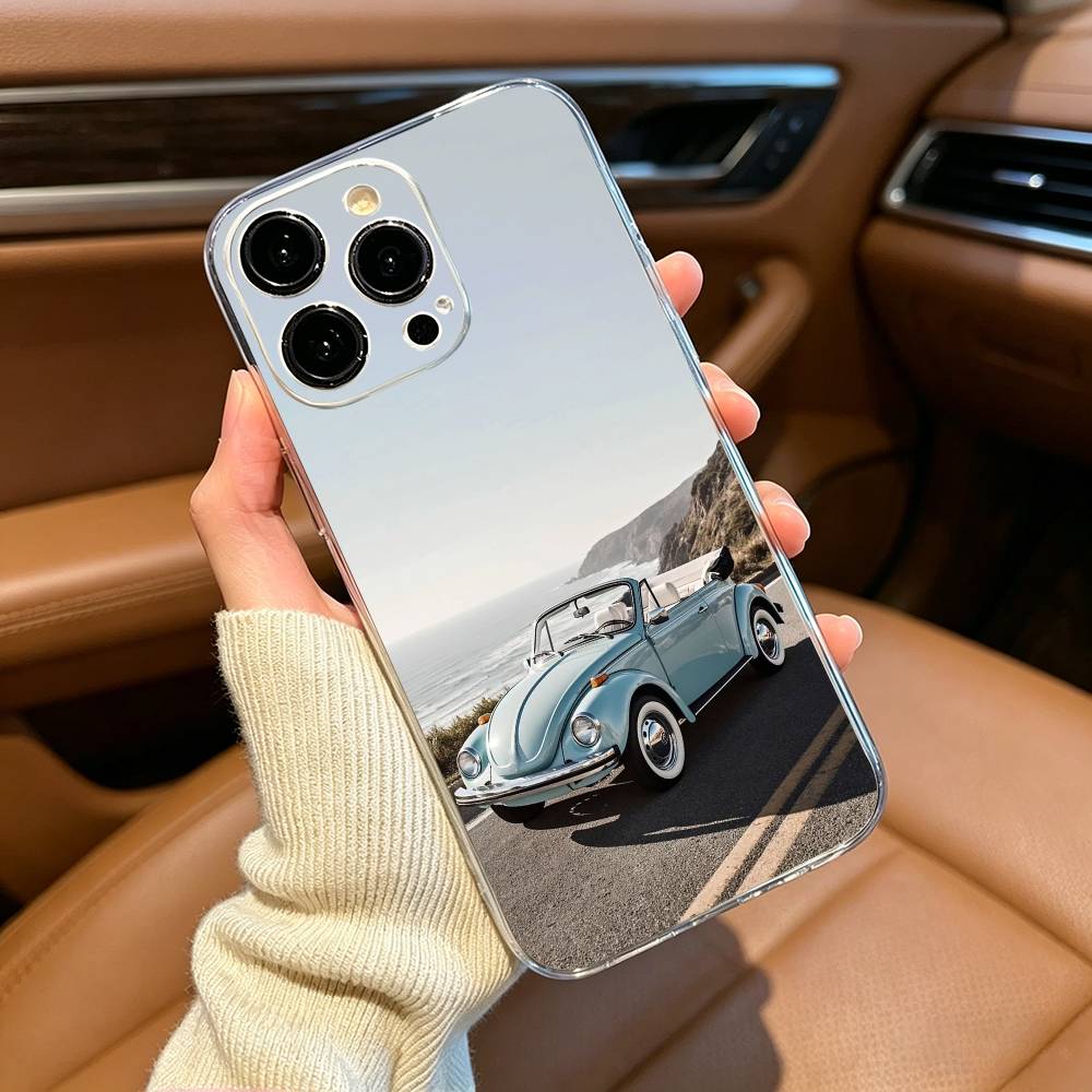 Vintage- Beetle Retro Car Phone Case For iPhone17,16,15,14,13,12,11 ,Pro Max,16/15/14 Plus Transparent Cover