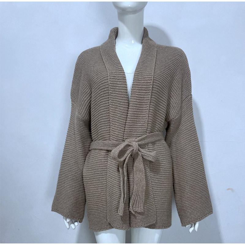 Knitted Female Cardigan Bathrobe Wind Aura Type Lace Up Autumn Winter Lazy Loose Sweater