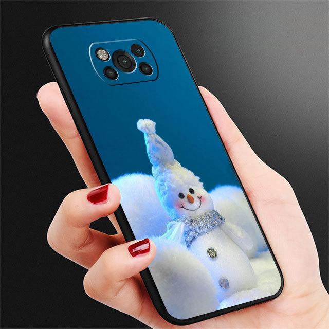 Coque en TPU noire pour Samsung Galaxy M31 M12 M32 5g M22 M51 M33 M52 M23 M13 M30s M01 M53 M62 M11 Joyeux Noël Bonhomme de neige Capa