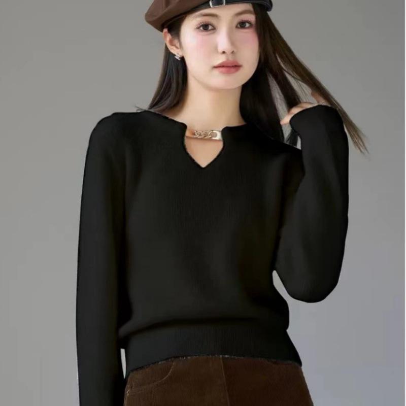 Hollow Out Solid Color Sweater for Women Autumn and Winter Small Fragrance Style Knitted Sweater Top