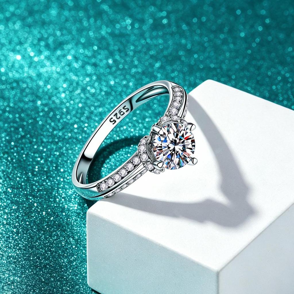 D Color 925 Sterling Silver Moissanite Ring: Elegant Women's Proposal & Wedding Jewelry