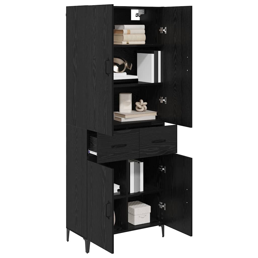 Highboard in Black Oak Look 69.5 x 34 x 180 cm Engineered Wood