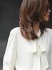 Autumn 2025 French Chic White Ribbon Bow Blouse for Women