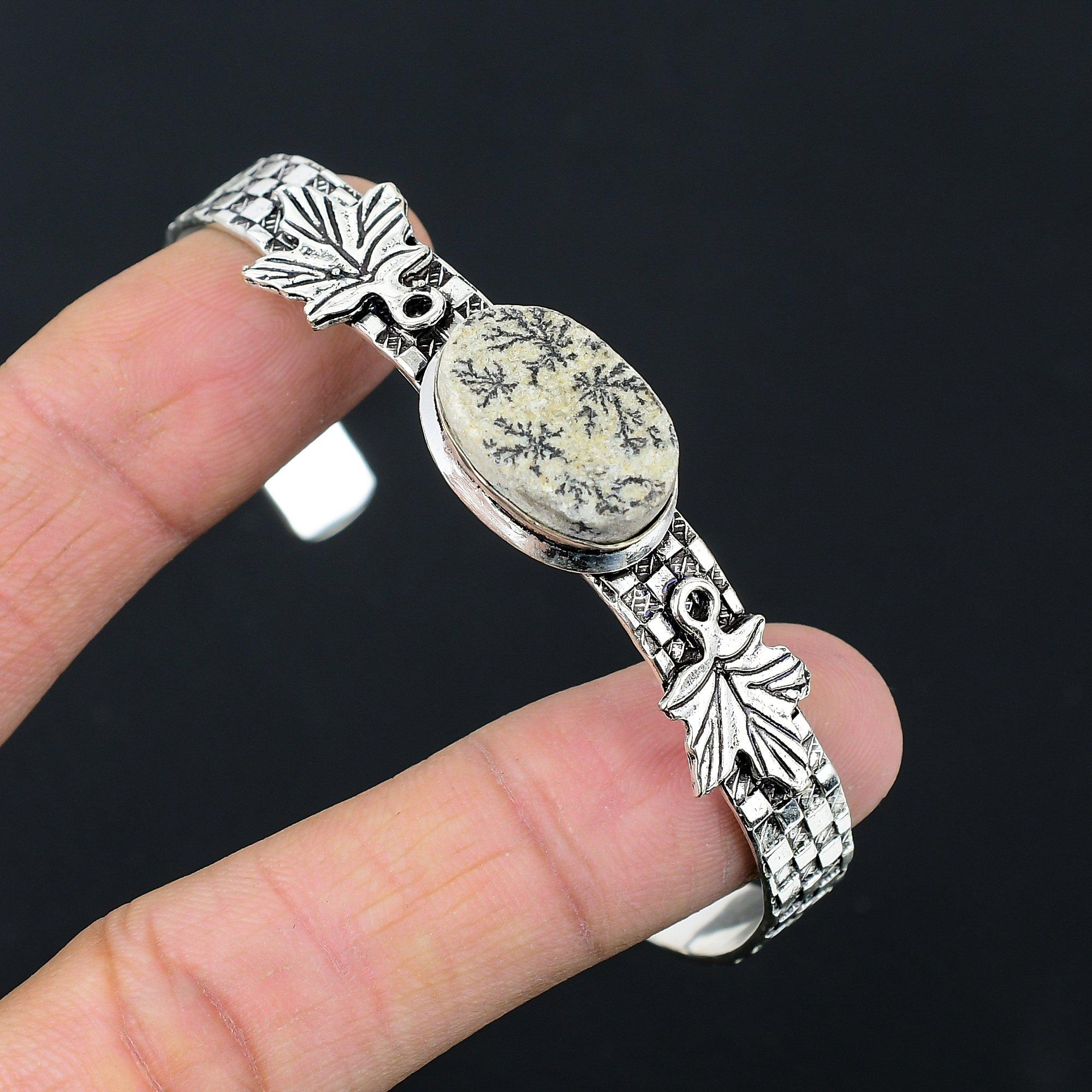 

Mothers day Sale Psilomelane Dendrite Stone Sterling Silver Boho Bangle Jewelry Adjustable