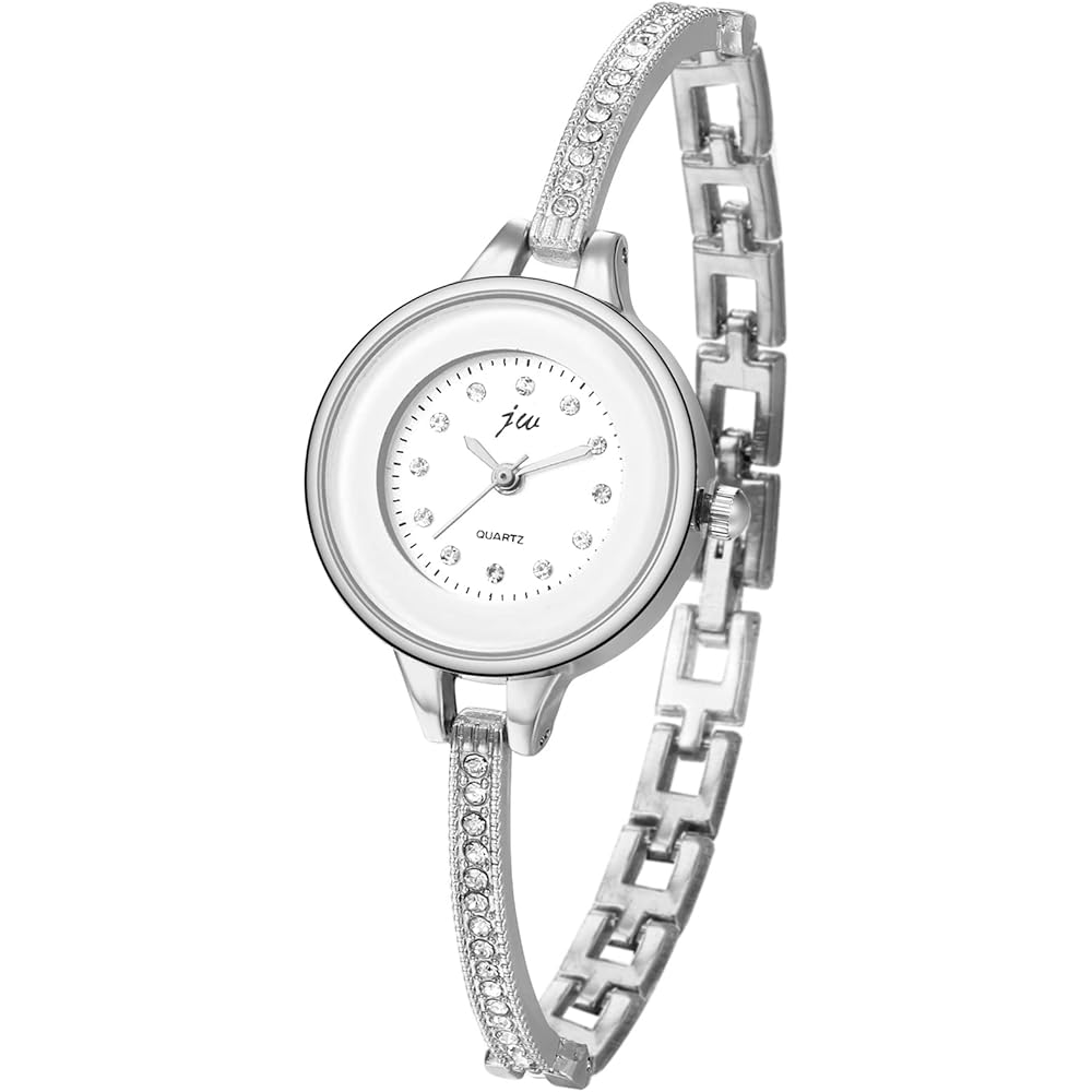 Women s Analog Quartz Watch Silver Bracelet Bangle Rhinestone Waterproof Stylish
