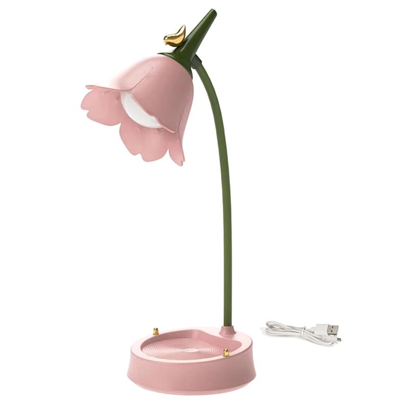 ABWR-Pink Flower LED Table Lamp Cute Adjustable Touch Rechargeable Battery Night Light For Dorm Reading Light