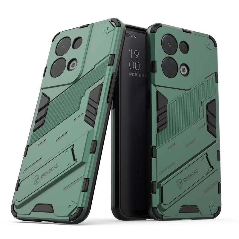 

For OPPO Reno 8 Case Cover For OPPO Reno 8 Capas Fashion Punk Back Kickstand Back Holder Cover For OPPO Reno 8 Reno8 Pro Fundas For Reno 8 5G зелений