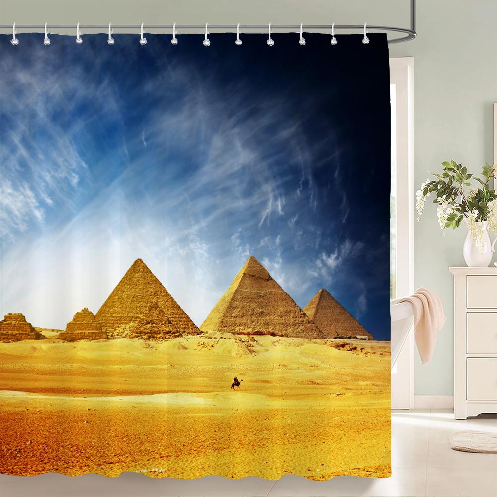 Ancient Egypt Pyramid Scenery Printed Shower Curtain With Hooks Decor Polyester Waterproof Bathroom Curtain 3D Shower Curtains
