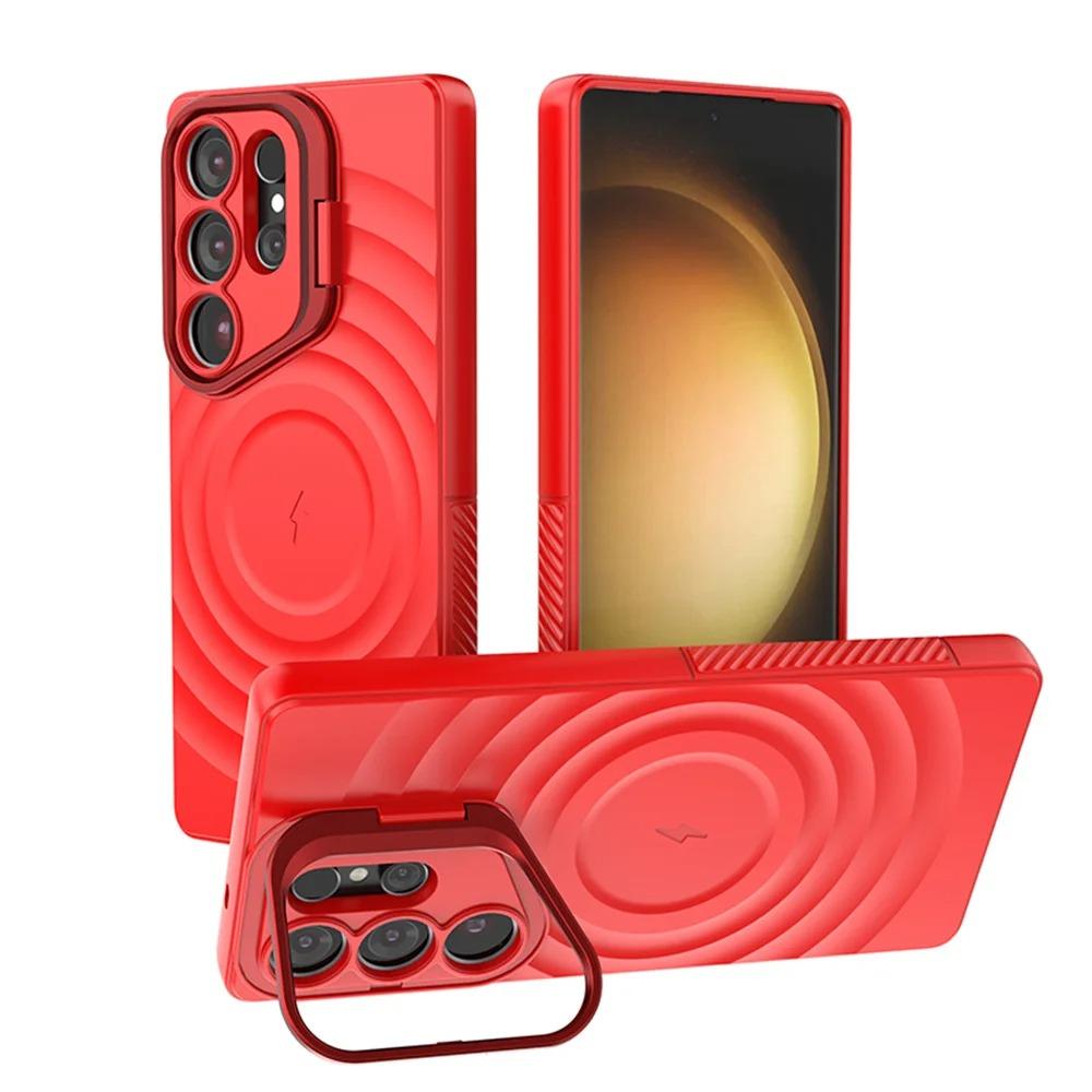 

Magsafe Magnetic Phone Case For Samsung S25 Ultra S25 Edge S25 Plus Invisible Lens Stand Round Water Ripple Soft Silicone Cover Samsung S25&Case & Holder красный