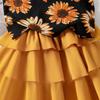 Girls' Summer Outfit Set: Sunflower Sleeveless Top and Cake Skirt Two-Piece Set