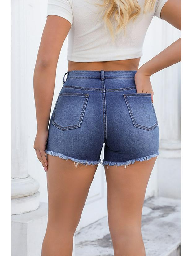 2024 Stylish Women's Washed Ripped Elastic Jean Shorts - European & American Fashion