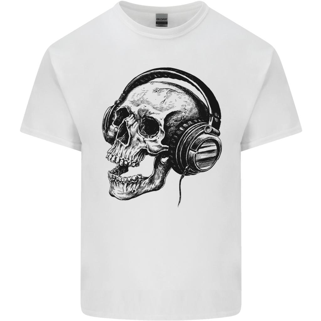 Skull Headphones Gothic Rock Music DJ Unisexs Light Cotton TShirt