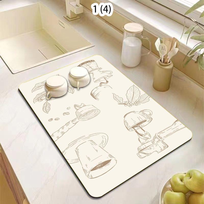 

Vintage Coffee & Botanical Pattern Absorbent Quick Dry Dish Drying Mat Non Slip Kitchen Counter Mat for Coffee Bar Home Decor (as the picture,20x30cm)