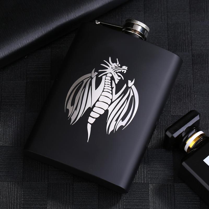 8 OZ Ounces Black Matte Metal Gift Stainless Steel Hip Flask Flagon Alcohol Bottle Whisky Vodka Laser Engraved LOGO Custom Made