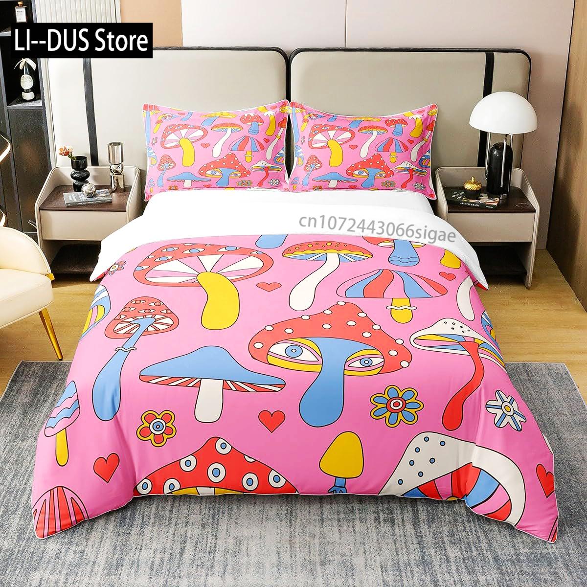 

Comforter Mushroom Comforter Set 3 Piece Colorful Mushroom Decor Twin King Size Bedding Room Decor Comforter For Kids Adults Boys Girls Comforter (quilt)-EU Single(135*200cm)3pcs