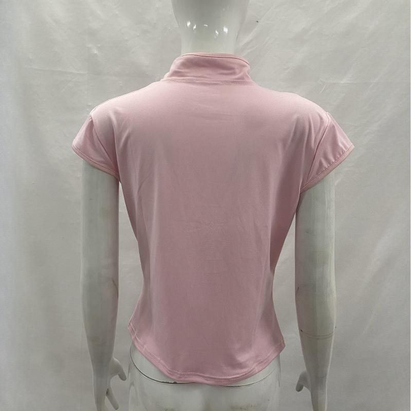 Summer Chinese style loose slimming slant buckle slim fit short sleeved T-shirt for women