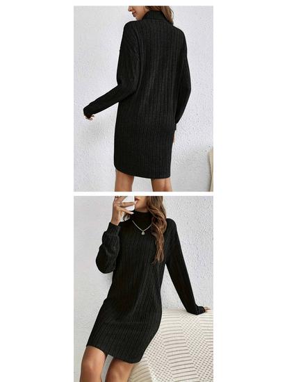 2024 Fall/Winter Women's Casual Solid Color High Neck Long Sleeve Knitted Dress