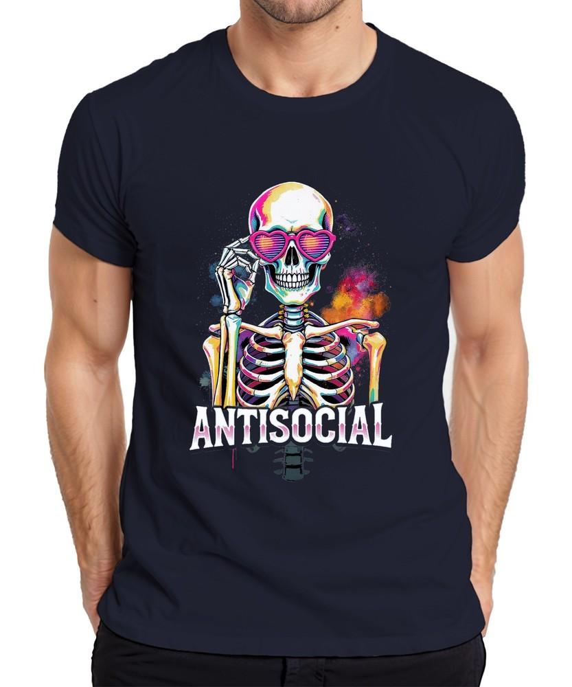 Antisocial Skeleton Heart Glasses Skull Colourful Halloween Retro Unisexs Tshirt S