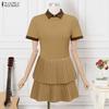 ZANZEA Women Summer Casual Short Sleeve Splice Polo Dress