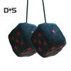Car Rearview Mirror Pair Fuzzy Plush Dice Retro Square Embroidery Heart Shape Decoration Hanging Dice Car Accessories