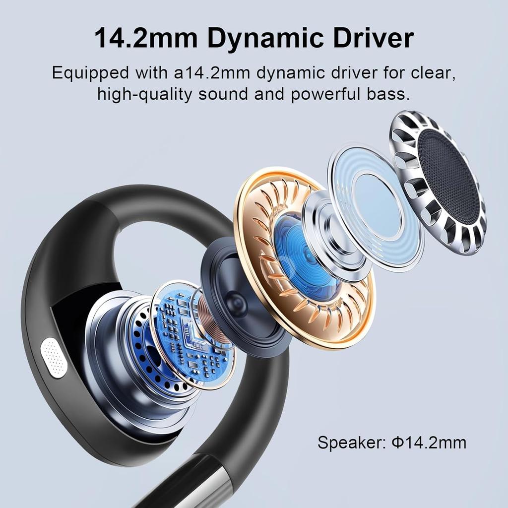 Open Ear Clip Wireless Earbuds Bluetooth 5.4 Headphones Open Ear Built-in Mic, IPX5 LED Display Charging Case,Ear Hooks Earphones for Running Fitness